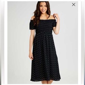 NWT Altr’d State Black Off the Shoulder Black and White Star Maxi Dress w/ Slit